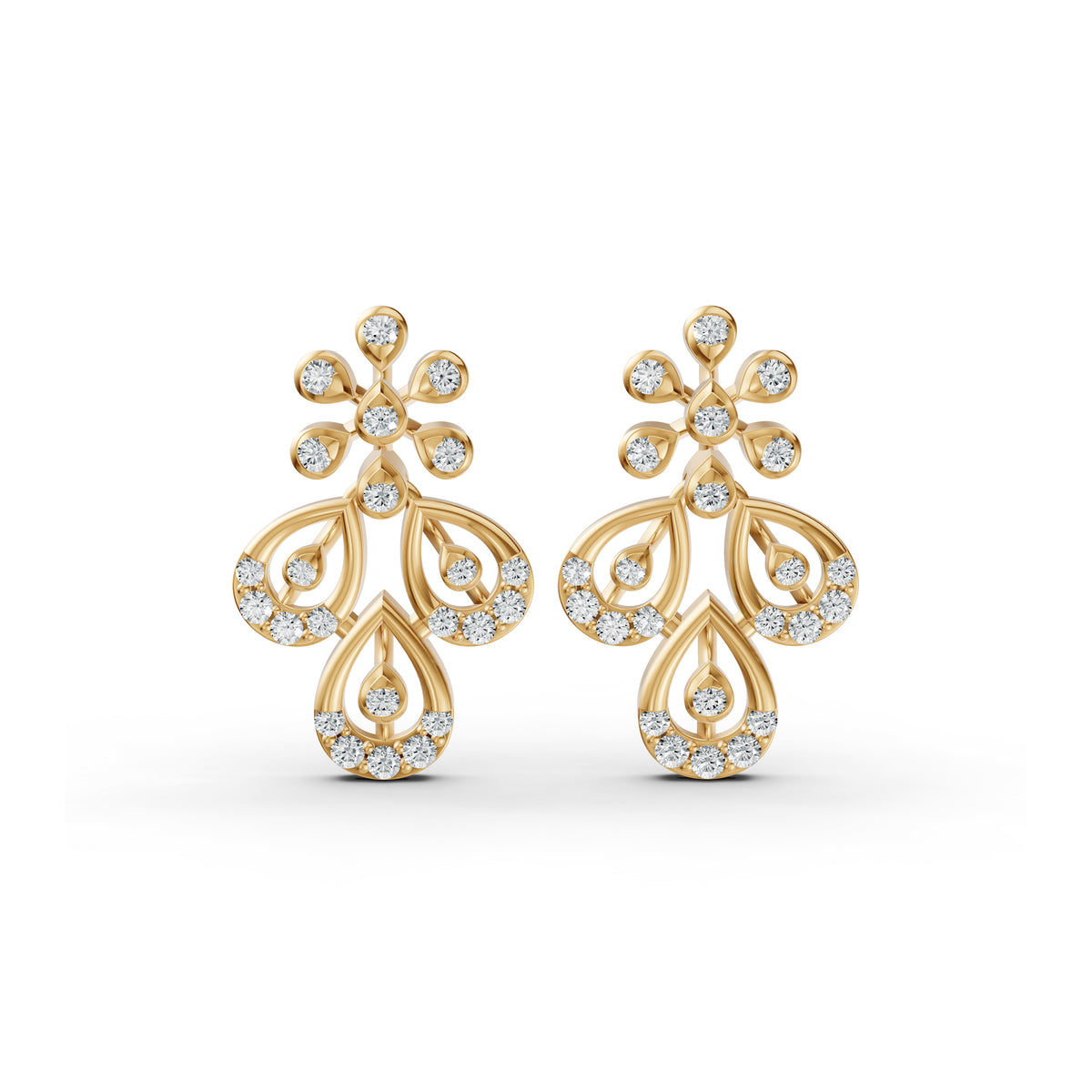 Floral Chandelier Diamond Stud Earrings