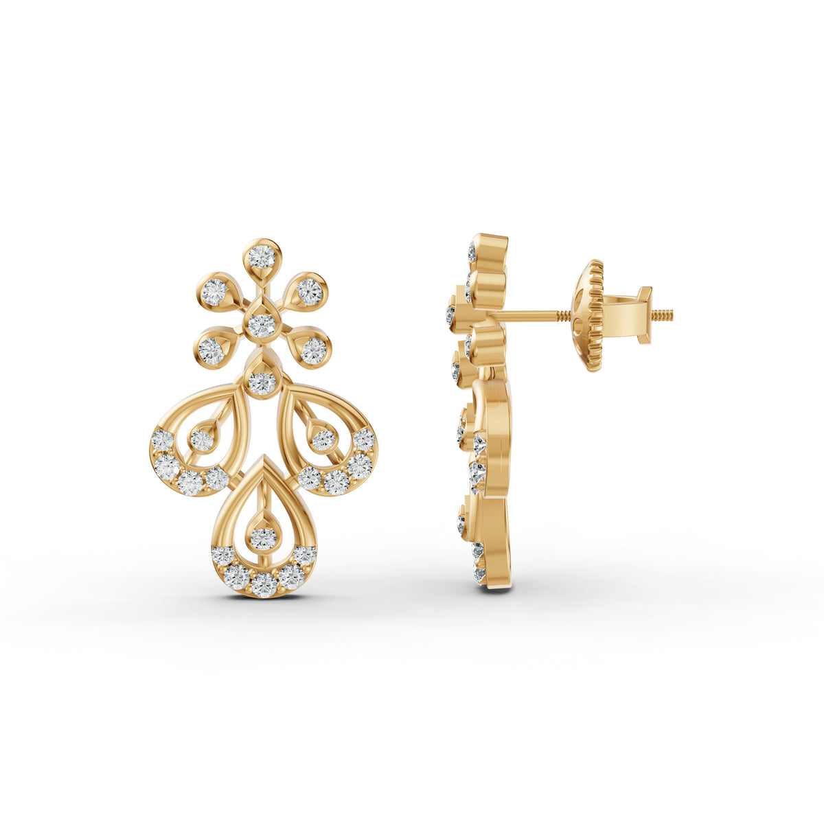 Floral Chandelier Diamond Stud Earrings