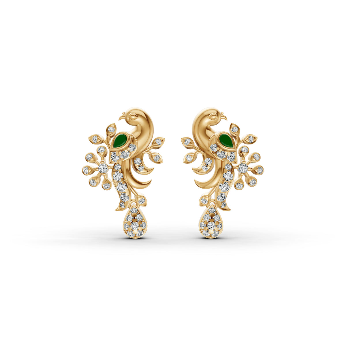 Regal Peacock Diamond Earrings