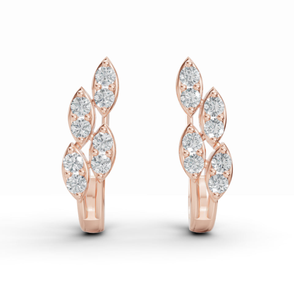 Delicate Leaf Diamond J-Stud Earrings