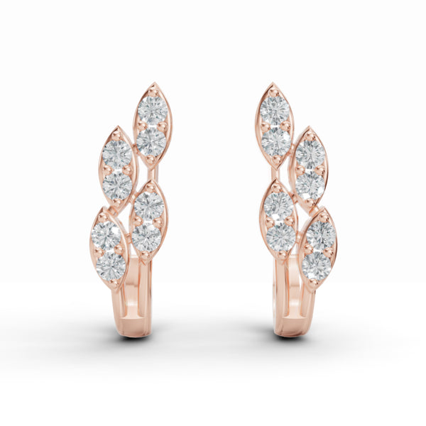 Delicate Leaf Diamond J-Stud Earrings