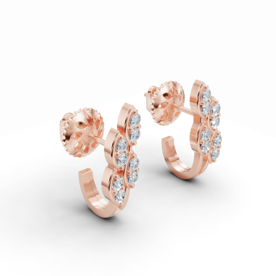 Delicate Leaf Diamond J-Stud Earrings