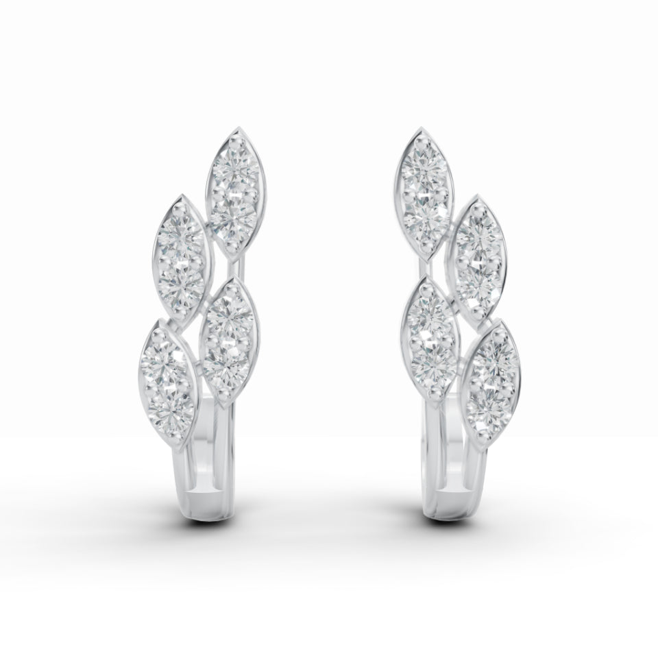 Delicate Leaf Diamond J-Stud Earrings