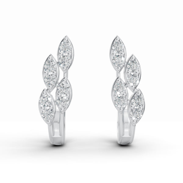 Delicate Leaf Diamond J-Stud Earrings