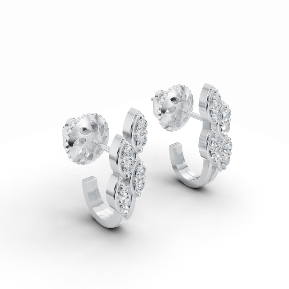 Delicate Leaf Diamond J-Stud Earrings