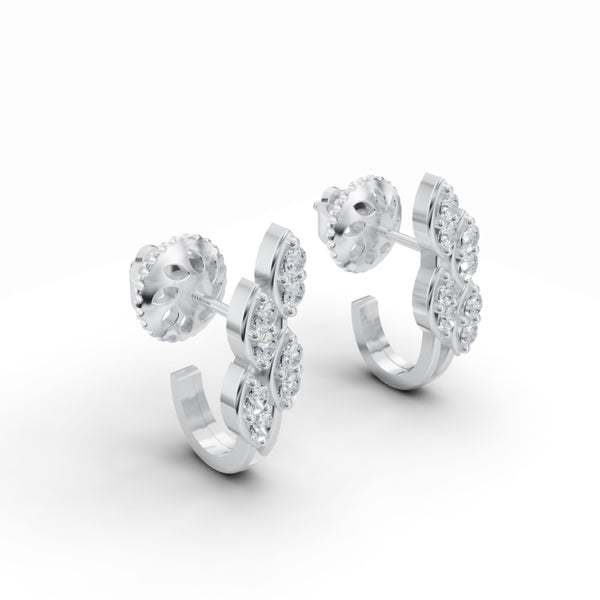 Delicate Leaf Diamond J-Stud Earrings