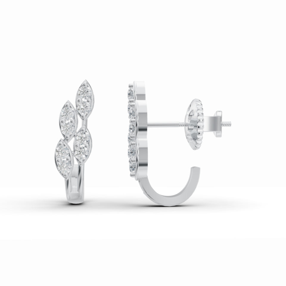Delicate Leaf Diamond J-Stud Earrings