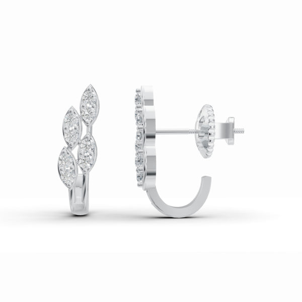 Delicate Leaf Diamond J-Stud Earrings
