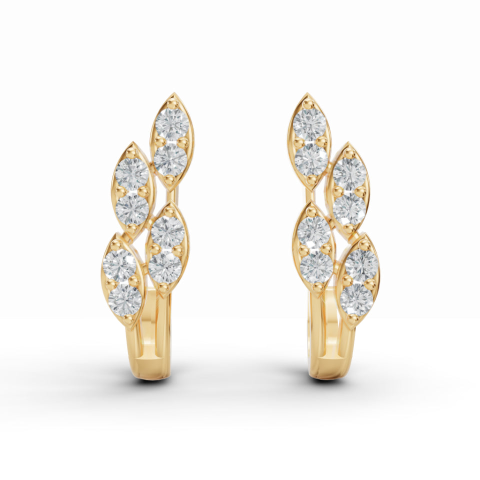Delicate Leaf Diamond J-Stud Earrings