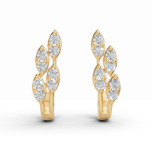 Delicate Leaf Diamond J-Stud Earrings