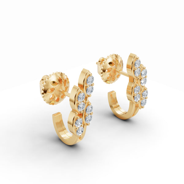 Delicate Leaf Diamond J-Stud Earrings