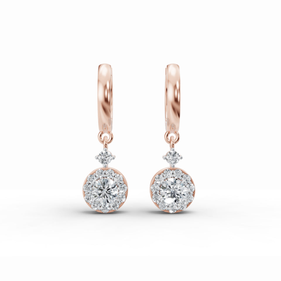 Halo Solitaire Drop Diamond Earrings