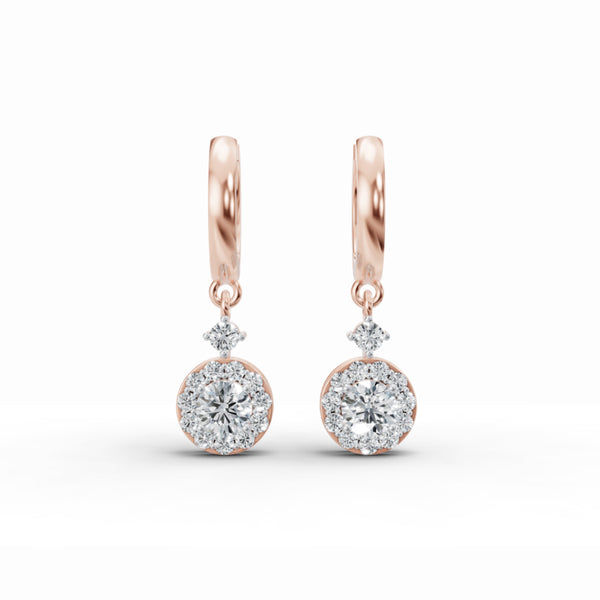 Halo Solitaire Drop Diamond Earrings