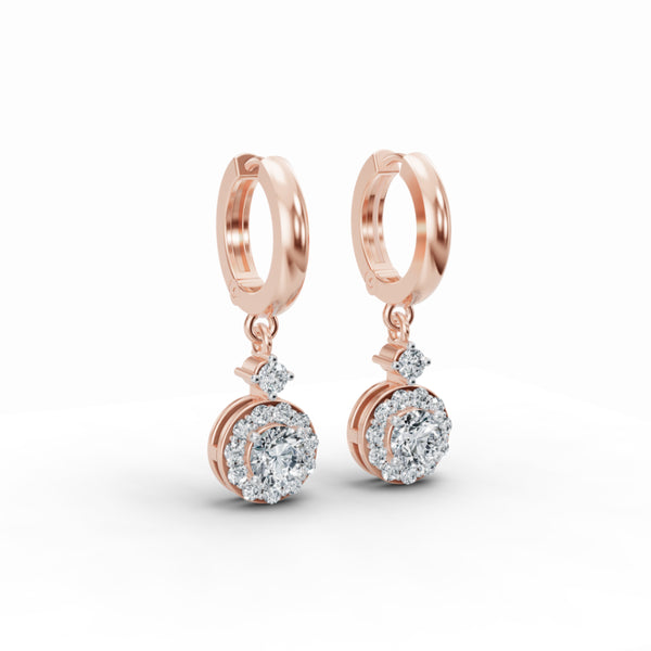 Halo Solitaire Drop Diamond Earrings