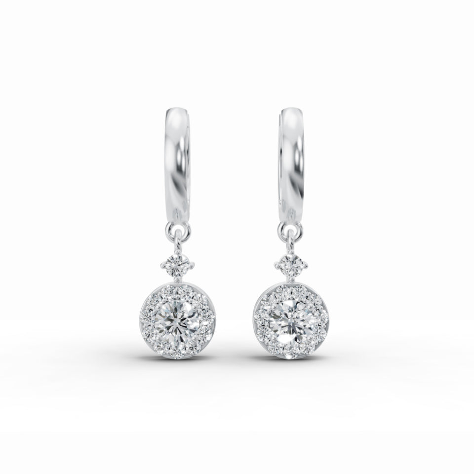 Halo Solitaire Drop Diamond Earrings