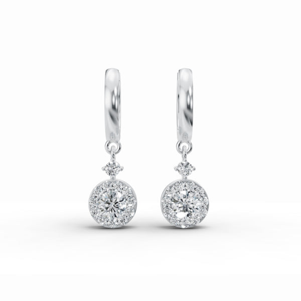 Halo Solitaire Drop Diamond Earrings