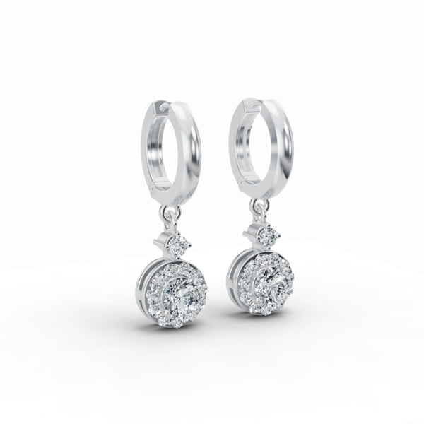 Halo Solitaire Drop Diamond Earrings