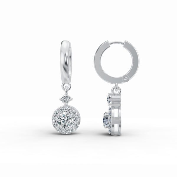 Halo Solitaire Drop Diamond Earrings