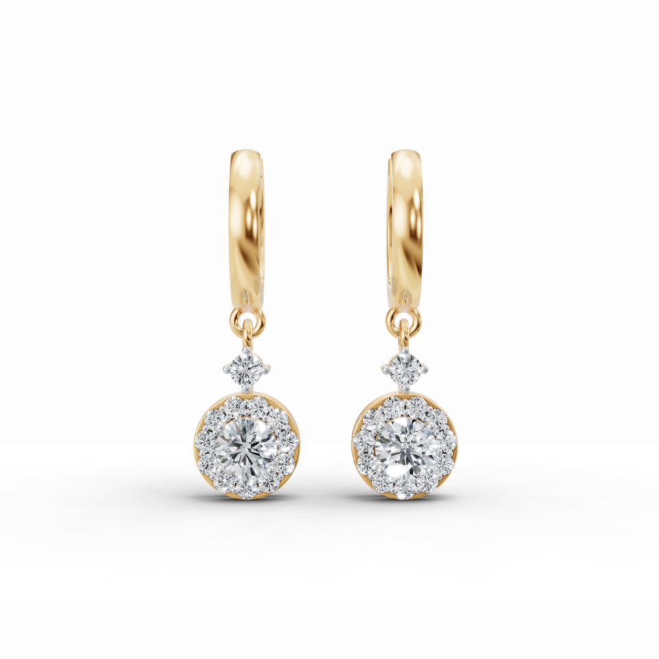 Halo Solitaire Drop Diamond Earrings