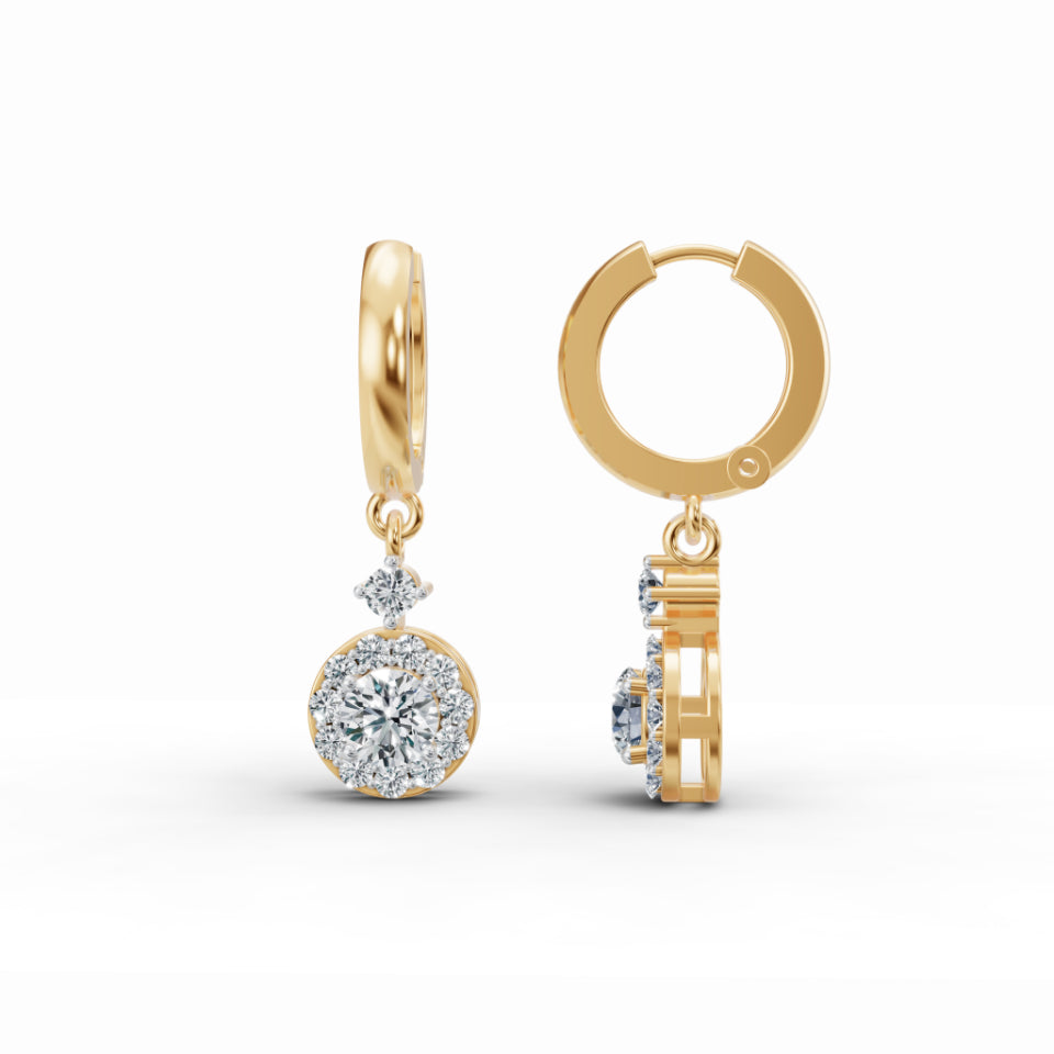 Halo Solitaire Drop Diamond Earrings