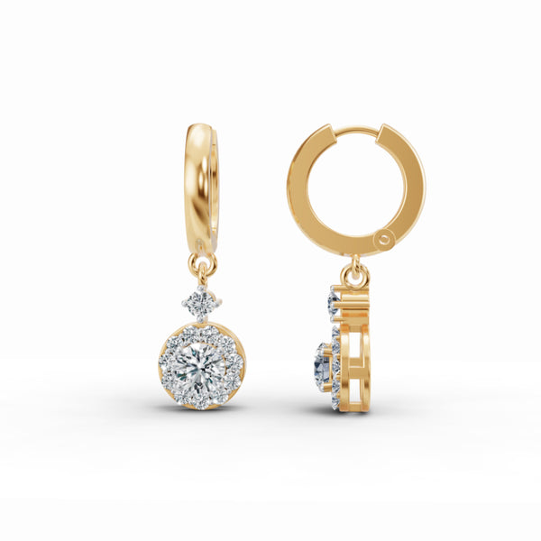 Halo Solitaire Drop Diamond Earrings