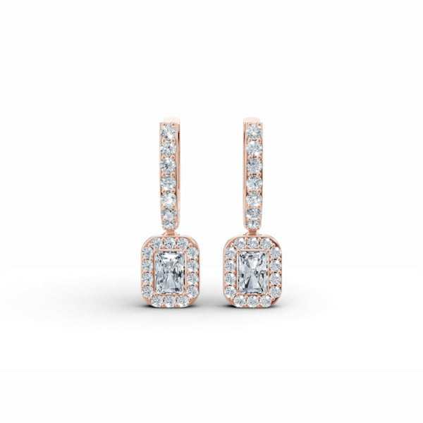 Baguette Solitaire Halo Drop Earrings