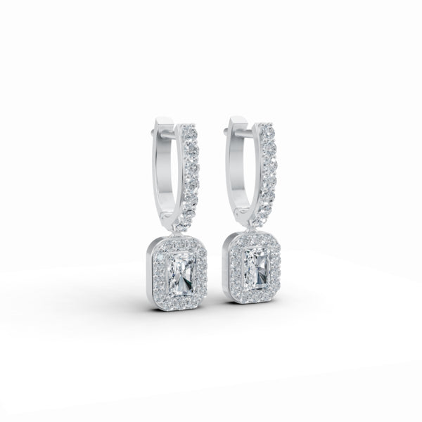 Baguette Solitaire Halo Drop Earrings