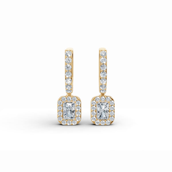 Baguette Solitaire Halo Drop Earrings