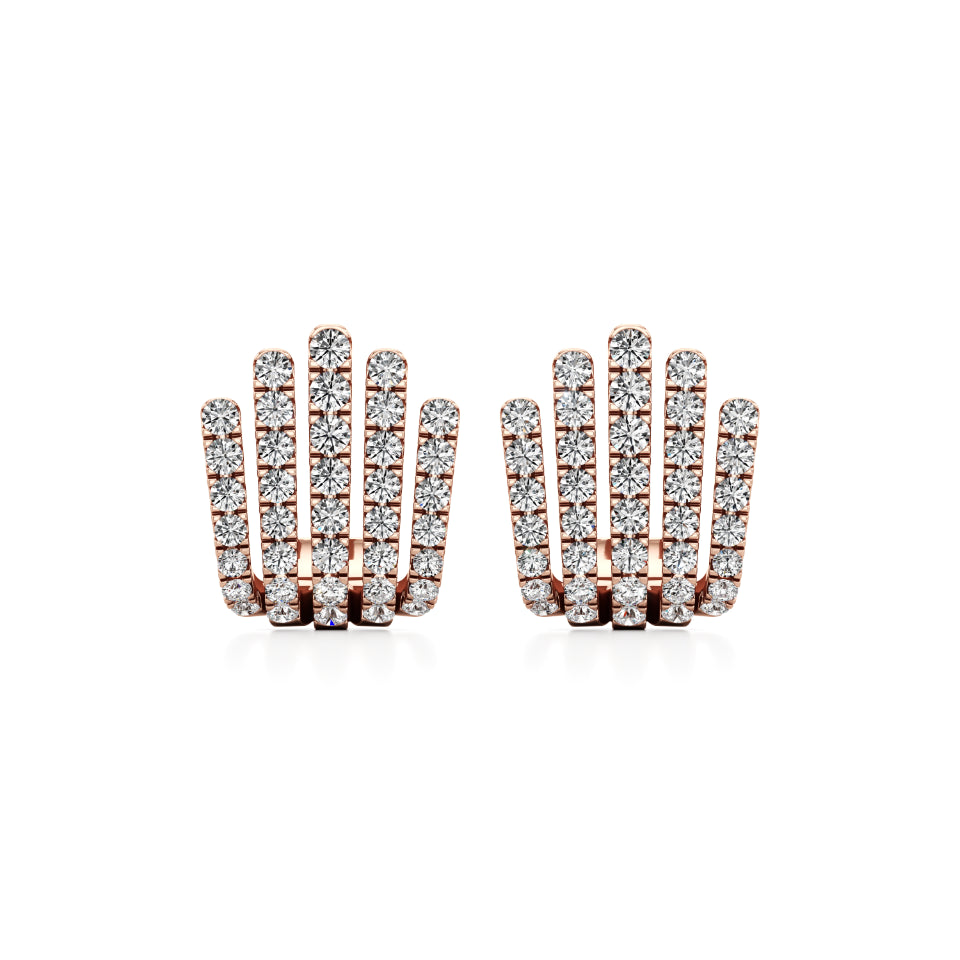 Five-Line Majestic Crown Diamond Stud Earrings
