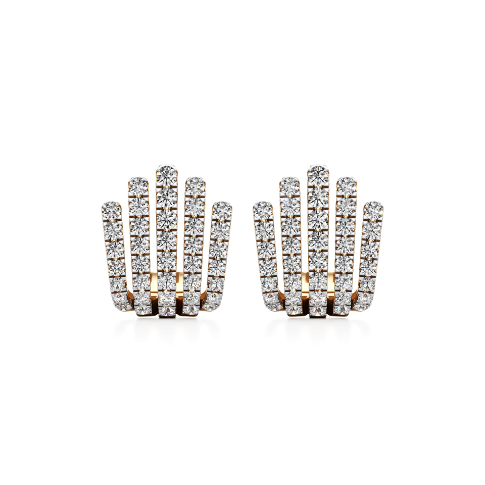 Five-Line Majestic Crown Diamond Stud Earrings